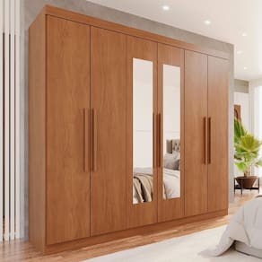 Guarda-roupa 6 Portas 4 Gavetas com Espelho New Malibu Espresso Móveis Cinamomo