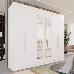 Guarda-roupa Casal 6 Portas 3 Gavetas com Espelho Roma Espresso Móveis Branco