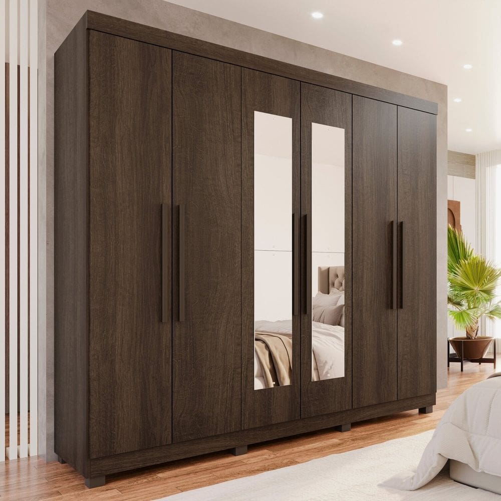 Guarda-roupa 6 Portas 4 Gavetas com Espelho com Pés New Malibu Espresso Móveis Imbuia