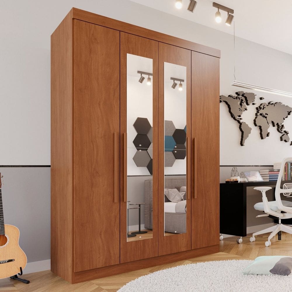 Guarda-roupa Solteiro 4 Portas 3 Gavetas com Espelho Roma Espresso Móveis Cinamomo