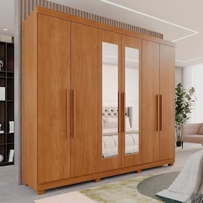 Guarda-roupa Casal 6 Portas 3 Gavetas com Espelho com Pés Roma Espresso Móveis Cinamomo