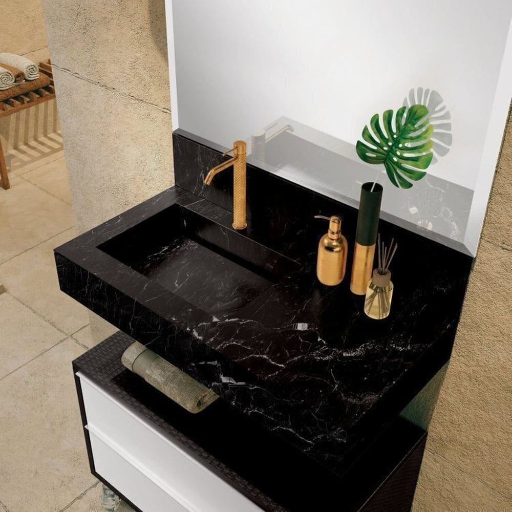 2 Bancadas em Porcelanato para Banheiro 80cm Pró com Cuba Esculpida Black