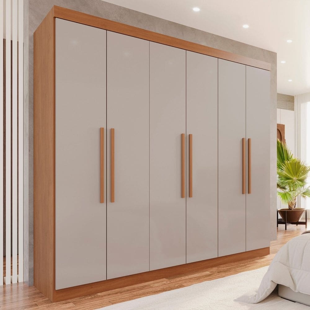 Guarda-roupa 6 Portas 4 Gavetas New Malibu Espresso Móveis Cinamomo/Off White
