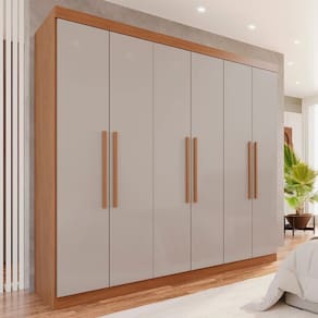 Guarda-roupa 6 Portas 4 Gavetas New Malibu Espresso Móveis Cinamomo/Off White