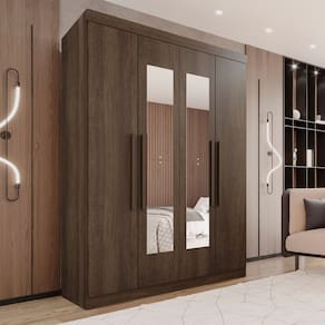 Guarda-roupa 4 Portas 3 Gavetas com Espelho New Malibu Espresso Móveis Imbuia