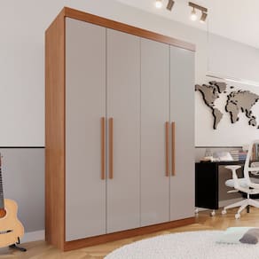 Guarda-roupa Solteiro 4 Portas 3 Gavetas Roma Espresso Móveis Cinamomo/Off White