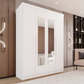 Guarda-roupa 4 Portas 3 Gavetas com Espelho New Malibu Espresso Móveis Branco