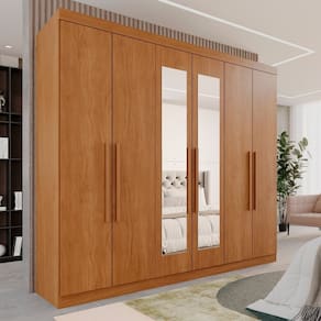 Guarda-roupa Casal 6 Portas 3 Gavetas com Espelho Roma Espresso Móveis Cinamomo