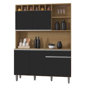Cozinha Compacta 130cm Com 6 Portas 1 Gaveta Alice Preto/Amêndoa - AJL Móveis