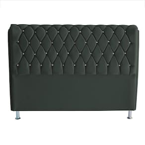 Cabeceira De Cama Box Jully Casal 140 Cm Botão Strass Suede Grafite Eli Móveis