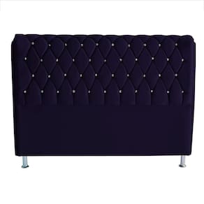 Cabeceira De Cama Box Jully Casal 140 Cm Botão Strass Suede Azul Marinho Eli Móveis