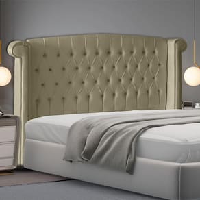 Cabeceira De Cama Box Luxo Queen 160 Cm Suede Bege Eli Móveis