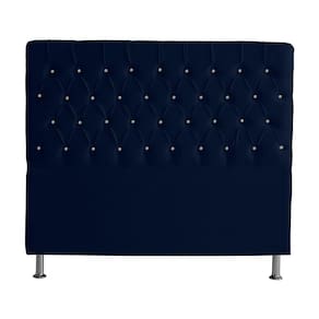Cabeceira De Cama Box Paris Casal 140 Cm Botão Strass Suede Azul Marinho Eli Móveis