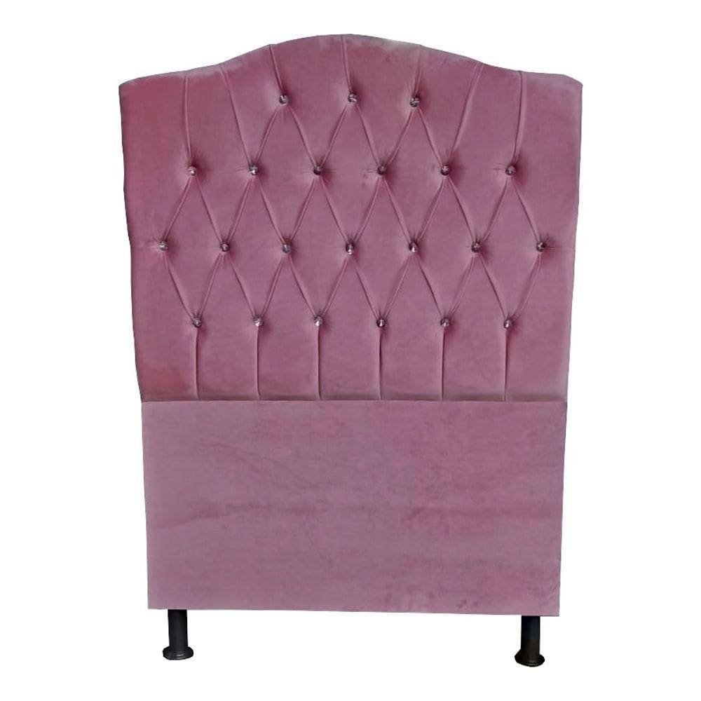 Cabeceira De Cama Box Princesa Solteiro 90 Cm Botão Strass Suede Rosa Bebê Eli Móveis