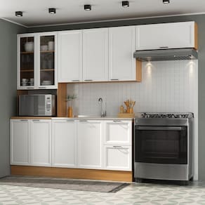 Cozinha Compacta 4 Peças 1 Paneleiro Duplo 2 Aéreos 1 Balcão Soho CabeCasa MadeiraMadeira Freijó/Branco