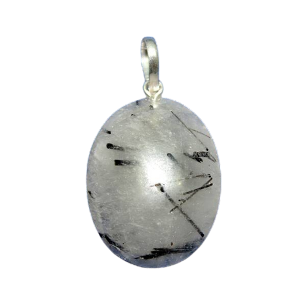 Colar Cabochao Oval Cristal Com Turmalina Pino Prata 950