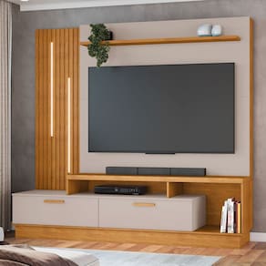 Estante para TV Até 65 Polegadas Despertar 2 Gavetas com Led Cinamomo/Off Cinamomo - Jcm Móveis