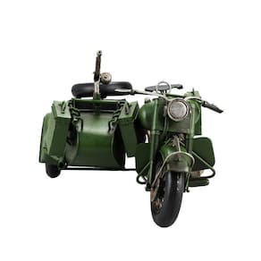 Miniatura Motocicleta Verde Com Sidecar 17x34x23cm - Retrô