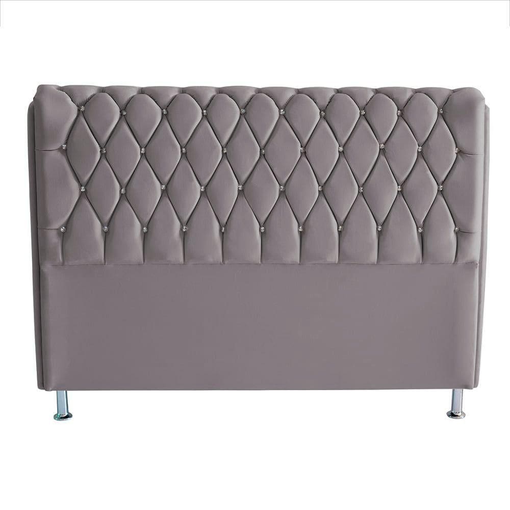 Cabeceira De Cama Box Jully Casal 140 Cm Botão Strass Suede Prata Eli Móveis