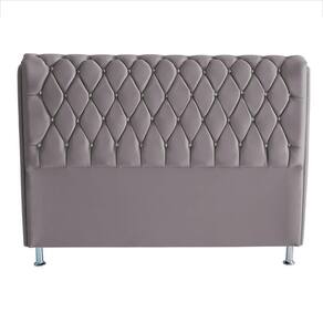 Cabeceira De Cama Box Jully Queen 160 Cm Botão Strass Suede Prata Eli Móveis