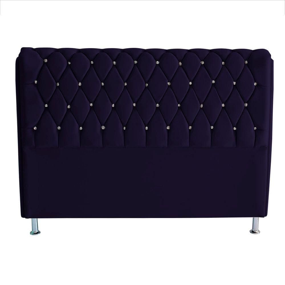 Cabeceira De Cama Box Jully Queen 160 Cm Botão Strass Suede Azul Marinho Eli Móveis