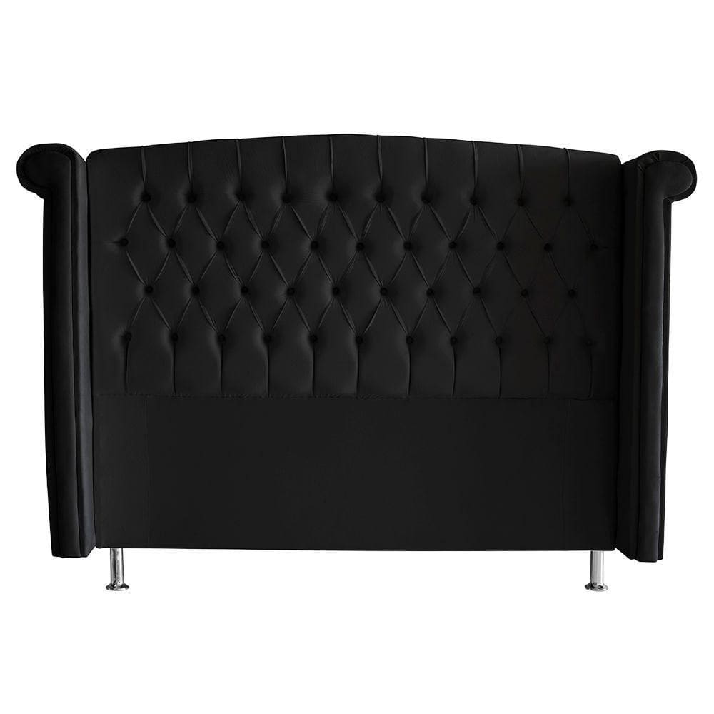 Cabeceira De Cama Box Luxo Queen 160 Cm Suede Preto Eli Móveis