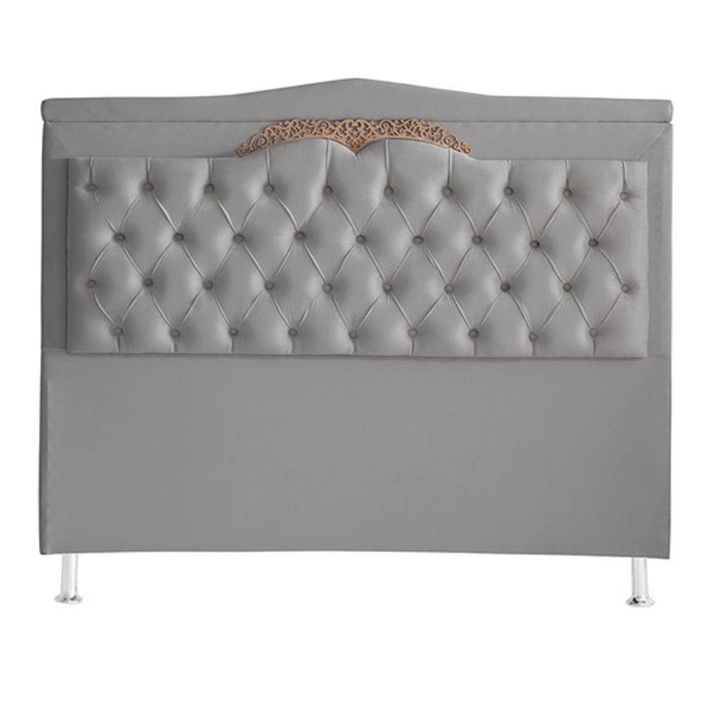 Cabeceira De Cama Box Helena King 195 Cm Capitonê Retro Botão Encapados Suede Prata Eli Móveis