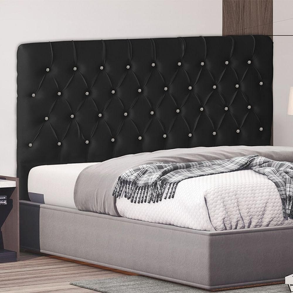 Cabeceira De Cama Box Paris King 195 Cm Botão Strass Suede Preto Eli Móveis