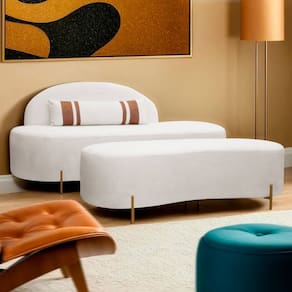 Sofá Curvo Orgânico com Puff Maitê 2 Pessoas 180cm Bege SOFA STORE
