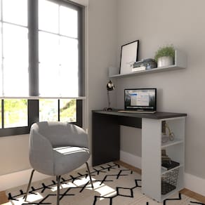 Conjunto de Mesa com Prateleiras Para Escritório ou Home Office 100 cm de Largura Preto/Cinza Cristal