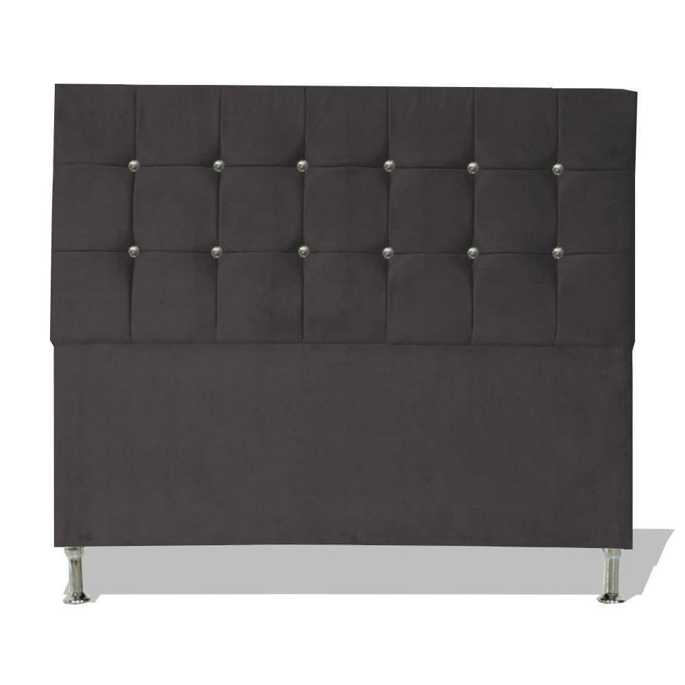 Cabeceira De Cama Box Cristal King 195 Cm Botão Strass Suede Grafite Eli Móveis