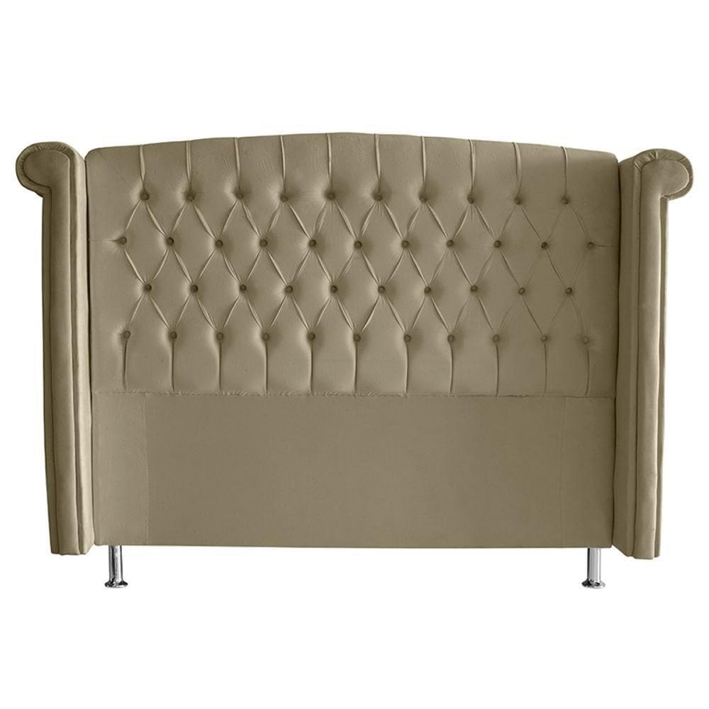 Cabeceira De Cama Box Luxo Casal 140 Cm Suede Bege Eli Móveis