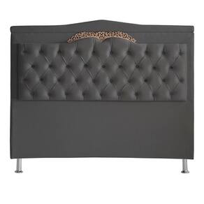 Cabeceira De Cama Box Helena Queen 160 Cm Capitonê Retro Botão Encapados Suede Grafite Eli Móveis