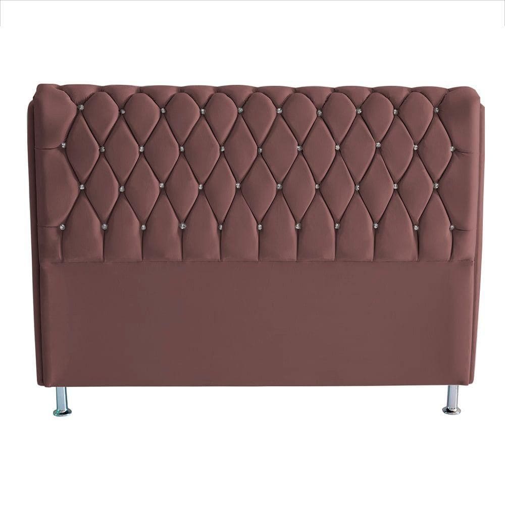 Cabeceira De Cama Box Jully Casal 140 Cm Botão Strass Suede Rosê Eli Móveis