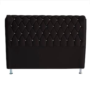 Cabeceira De Cama Box Jully Casal 140 Cm Botão Strass Suede Preto Eli Móveis