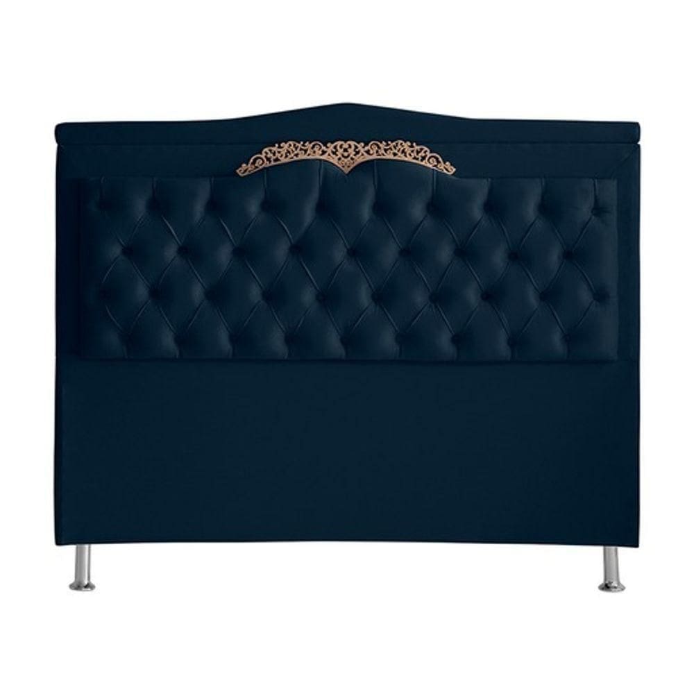 Cabeceira De Cama Box Helena Casal 140 Cm Capitonê Botão Encapados Suede Azul Marinho Eli Móveis