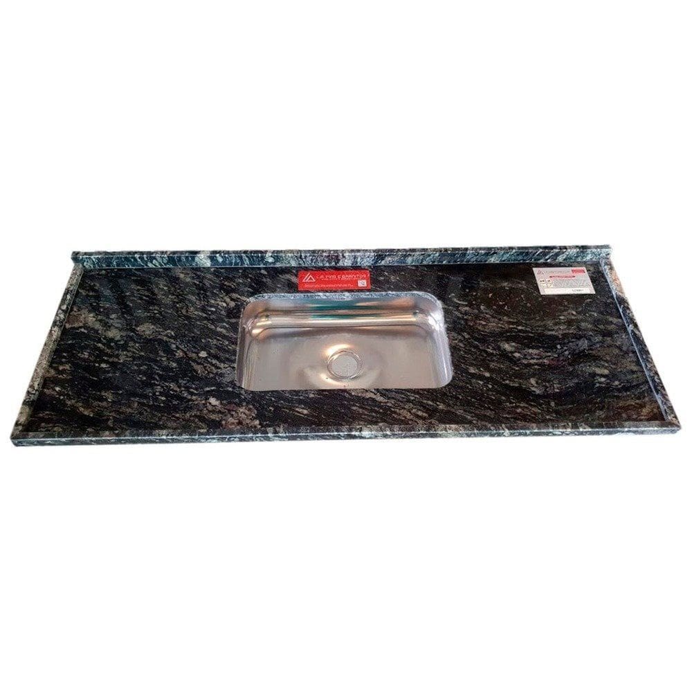 Pia de Cozinha Granito 200 cm Indiano Standard Cuba simples Preto Indiano