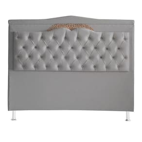 Cabeceira De Cama Box Helena Queen 160 Cm Capitonê Retro Botão Encapados Suede Prata Eli Móveis