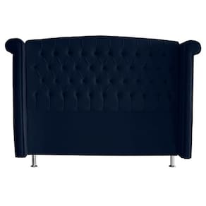 Cabeceira De Cama Box Luxo Queen 160 Cm Suede Azul Marinho Eli Móveis