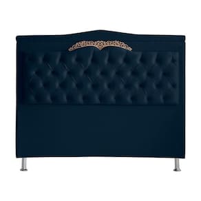 Cabeceira De Cama Box Helena Queen 160 Cm Capitonê Retro Botão Encapados Suede Azul Marinho Eli Móveis