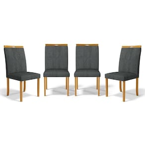 Kit Com 4 Cadeiras Ana Madeira Maciça Estofadas Para Mesa De Jantar Linho Chumbo 406