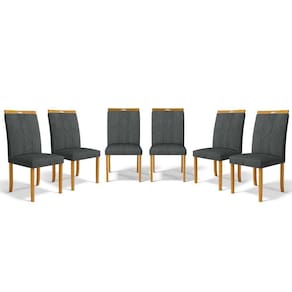 Kit Com 6 Cadeiras Ana Madeira Maciça Estofadas Para Mesa De Jantar Linho Chumbo 406