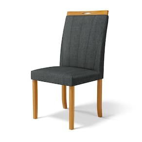 Cadeira Aurora Madeira Maciça Estofada Para Mesa De Jantar Linho Chumbo 406