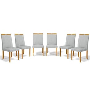 Kit Com 6 Cadeiras Maiara Madeira Maciça Estofadas Para Mesa De Jantar Linho Cinza 407
