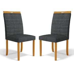 Kit Com 2 Cadeiras Sara Madeira Maciça Estofadas Para Mesa De Jantar Linho Chumbo 406