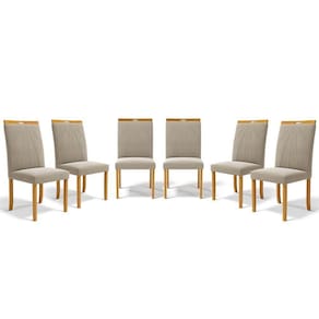 Kit Com 6 Cadeiras Maiara Madeira Maciça Estofadas Para Mesa De Jantar Veludo Bege 102