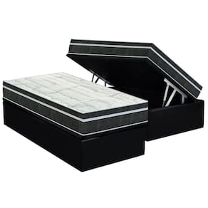 Cama Box Baú Solteiro: Colchão Molas Orthoflex Bonnel Venezia + Base CRC Suede Black(88x188)