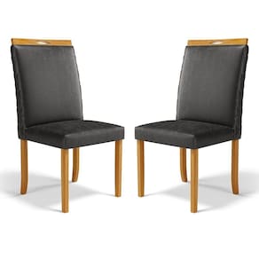 Kit Com 2 Cadeiras Agnes Madeira Maciça Estofadas Para Mesa De Jantar Courino Preto 503