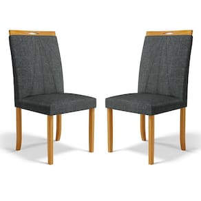 Kit Com 2 Cadeiras Maiara Madeira Maciça Estofadas Para Mesa De Jantar Linho Chumbo 406