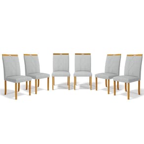 Kit Com 6 Cadeiras Ana Madeira Maciça Estofadas Para Mesa De Jantar Linho Cinza 407